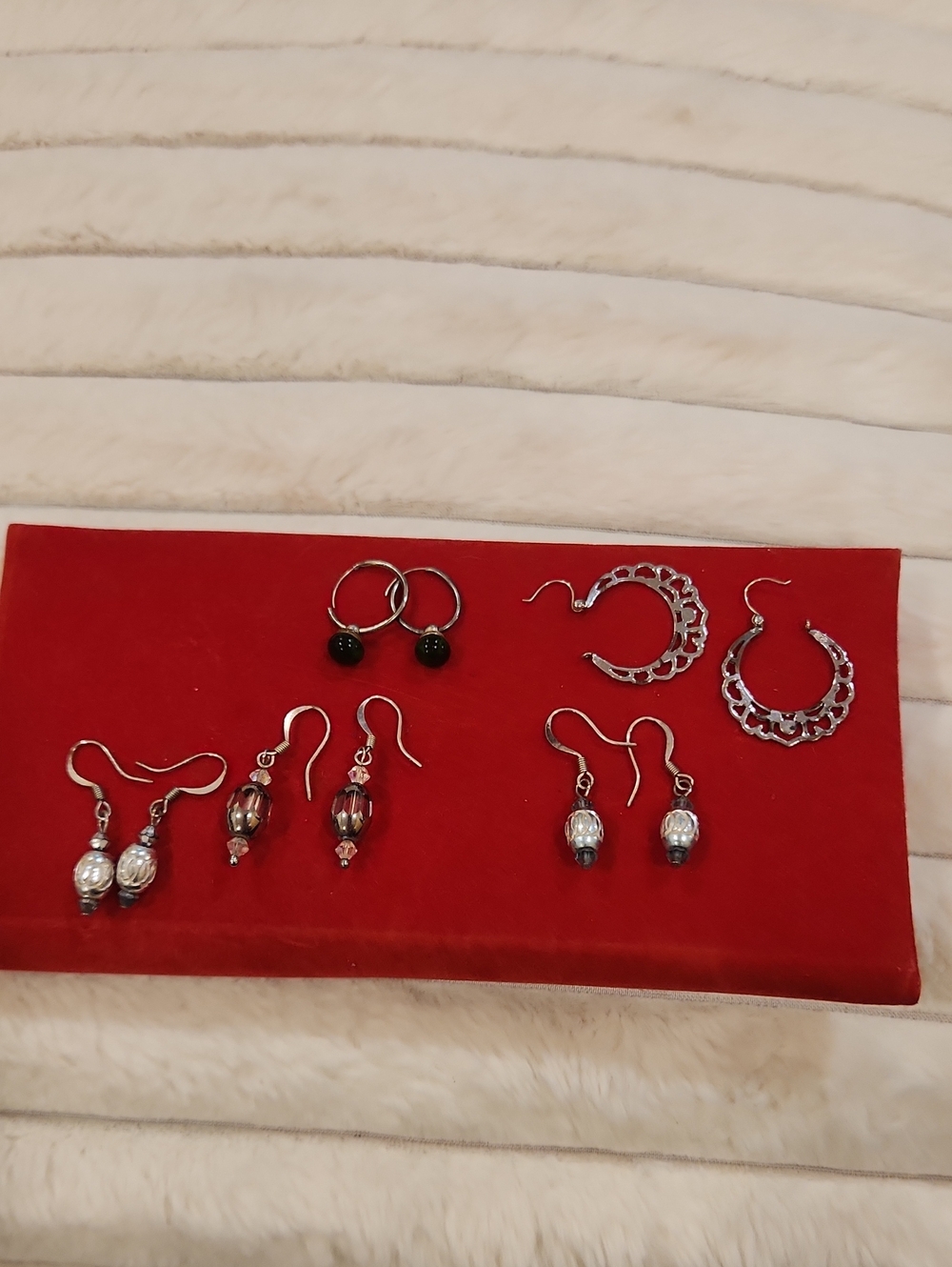 Silver-Tone Women's Hoop and Drop Earring Set in Black and Silver